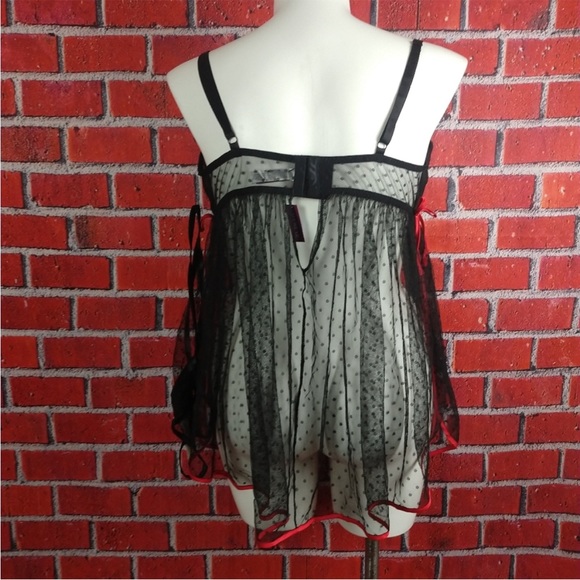 Polka Dot Mesh Lingerie Black Red 2X - Picture 3 of 16